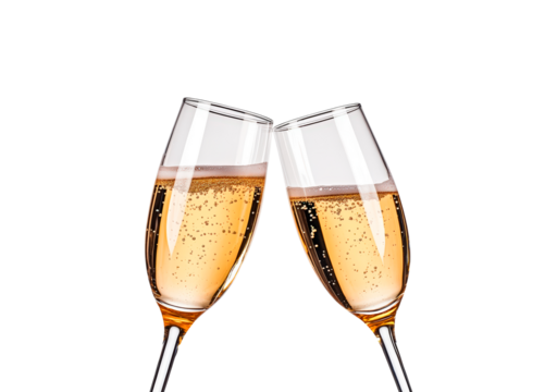 Celebration toast with glasses of champagne isolated on transparent background
