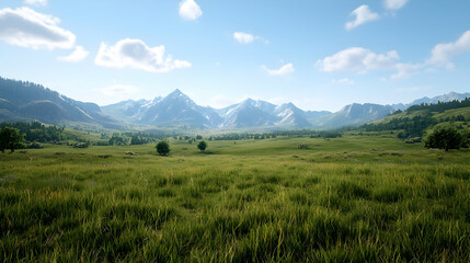 Sunny Mountain Valley Landscape