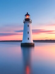 Coastal Lighthouse Sunset Seascape.