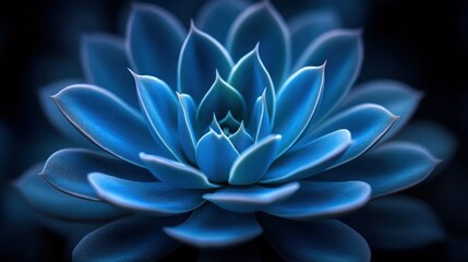 Close-up of a vibrant, deep blue succulent, showcasing intricate details of its layered petals