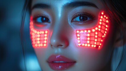 Woman with glowing facial patches