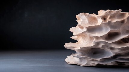 Beige stone sculpture on dark backdrop