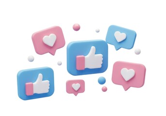 Social media like and heart icons pastel color illustration isolated on white background