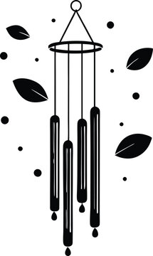 black wind chime with leaves clip art preview