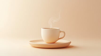 Obraz premium Steaming Hot Beverage in a Minimalist Cup and Saucer Perfect for Warm Drinks Cozy Atmosphere