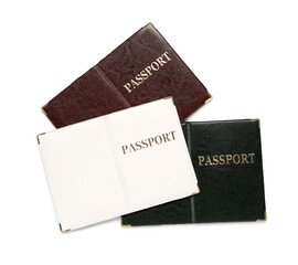 Different passports isolated on white background