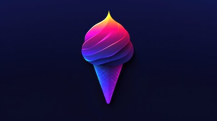 Fototapeta premium Vibrant Gradient Ice Cream Cone on Dark Background Digital Art Neon Colors Sweet Treats Mod