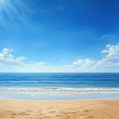 Tropical Summer Beach Scene with White Clouds Blue Sky Golden Sand Relaxation Nature Vacation