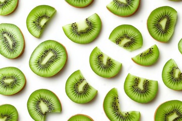 Fototapeta premium Kiwi Fruit Slices Pattern Flat Lay Design