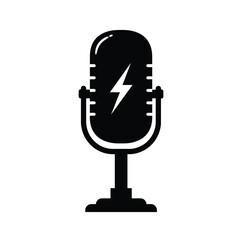 Microphone With Lightning Bolt Design For Podcast Or Music Studio Branding Icon