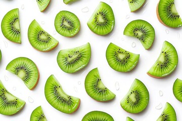 Fototapeta premium Seamless Pattern of Sliced Kiwi Fruit on White Background