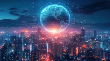 Obraz premium Futuristic Cityscape Digital Network Communication