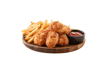 Crunchy broasted meal with fries isolated on transparent background