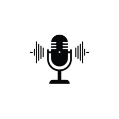 Retro Microphone Vector Illustration With Sound Waves For Podcast Design