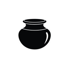 Simple Black Pottery Pot Isolated On White Background Vector Illustration