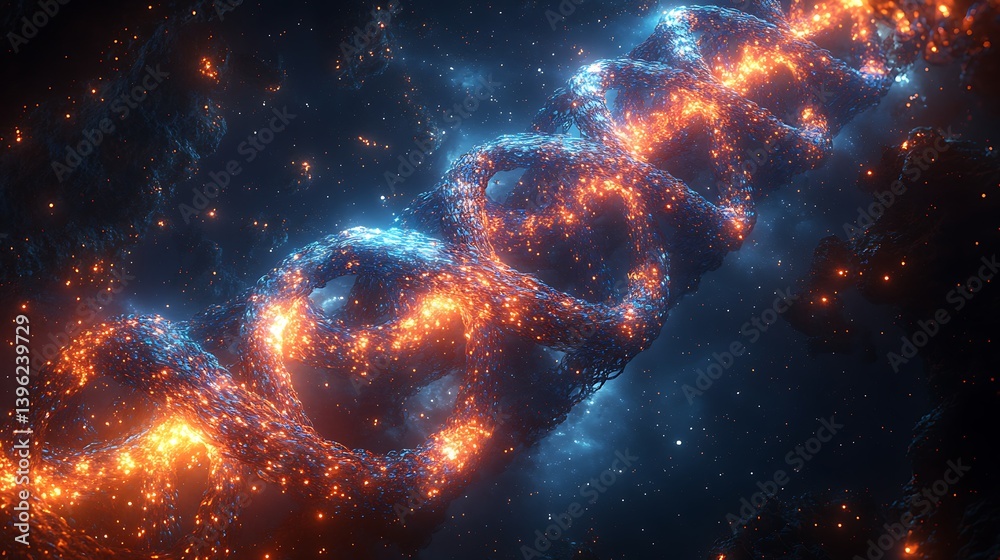 Wall mural an infinite fractal vortex made of intertwining luminous threads, pulsating with bioluminescent colo