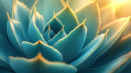 Close-up of succulent rosette, vibrant teal, sunlit leaves