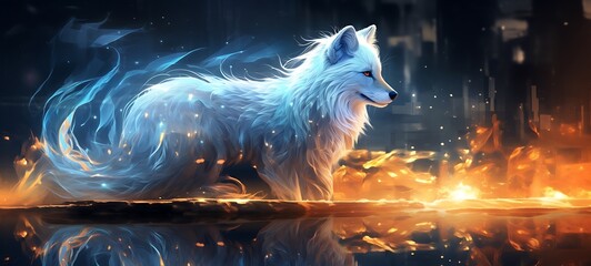 the nine-tailed fox knight wagged his tail shaped wallpaper design, ai generative