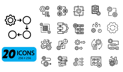 Set of 20 Eye and Vision Icons, Outline Style, 256x256 Pixels