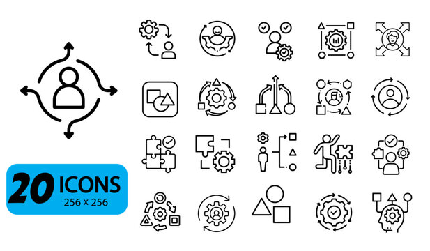  Set of 20 Adaptability Icons, Outline Style, 256x256 Pixels