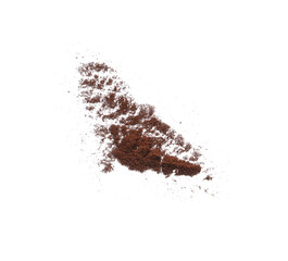 Scattered coffee powder on white background