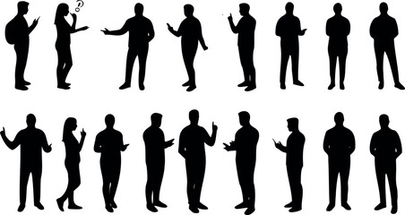 Black user people silhouette icons on white background. Minimalist avatar set for profiles, teams, social media, UI design, and presentations. Flat human figures in various simple poses and styles.