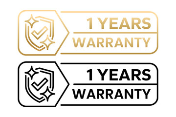 Warranty 1, 2, 3, 4, 5, 6, 7, 8, 9, 10 years months days hour label, logo, badge, icon, sticker, emblem, stamp, symbol, black, golden, flat vector, isolated illustration.