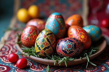 Richly Decorated Ukrainian Folk Easter Eggs with Striking Traditional Patterns