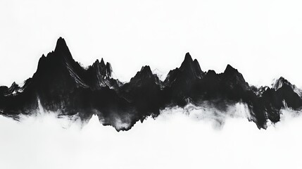 Abstract Monochrome Mountain Range Illustration with Textured Ink Blots
