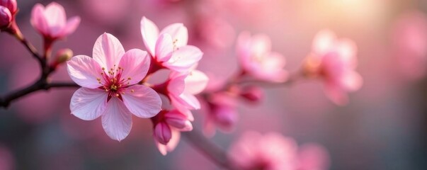 Fototapeta premium Delicate pink blossoms, soft focus, lush background, beautiful, cherry blossom