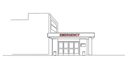 Obraz premium Single Line Art: Emergency Department Entrance in Minimalist Style Drawing