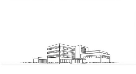 Minimalist line drawing of medical research center building architecture