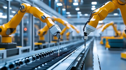 Advanced robotics systems streamline production process in modern industrial factory