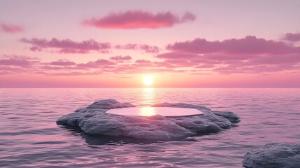 Naklejka premium Ethereal Sunset Over Serene Water with Hexagonal Reflective Surface