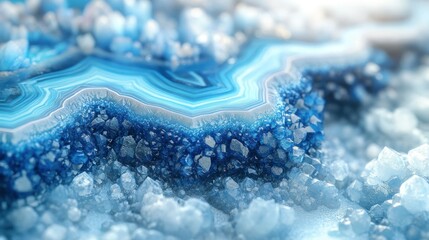 Close-up view of a vibrant blue and white agate slice, showcasing intricate layered patterns and crystalline structure