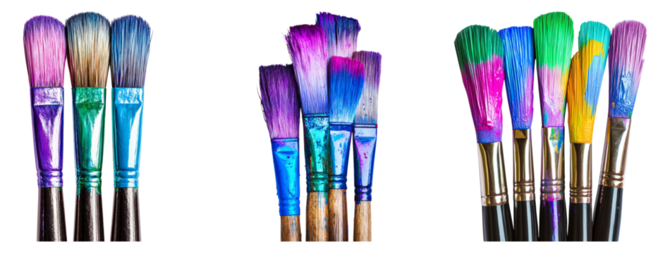 Colorful Paint Brushes in Arrangement for Artistic Creativity, PNG bundle collection, Isolated on Transparent Background