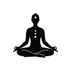 Silhouette Of Woman Meditating In Lotus Position With Chakra Points Highlighted