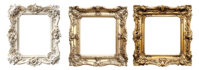 Elegant Decorative Frames in White, Gold, and Silver Designs, PNG bundle collection, Isolated on Transparent Background