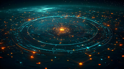 Futuristic Glowing Circle Network Design