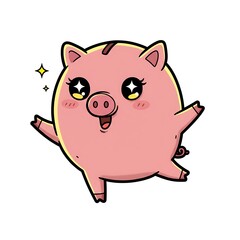 Happy Cartoon Piggy Bank with Big Sparkling Eyes