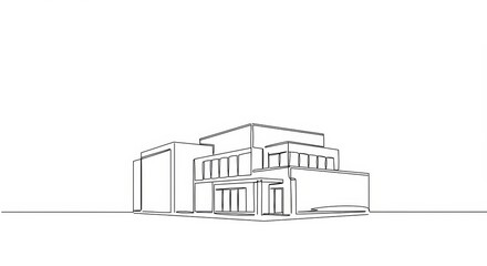 Elegant minimalist line drawing of modern building with seamless, continuous line