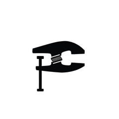 Black Silhouette Of A Spring Clamp Tool For Woodworking Projects On White