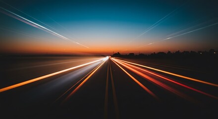 Roadway light trails at sunset - journey's end - travel blog or social media.