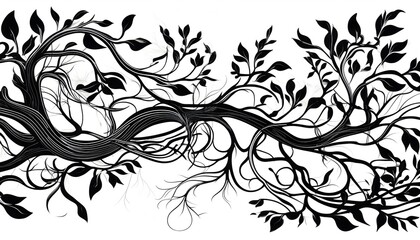 Artistic, flowing silhouette of creeping tree vines and branches, creating a decorative organic.