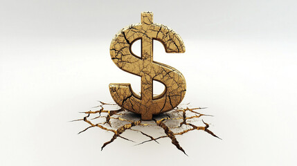 Cracked Golden Dollar Sign: A Dramatic, Textured Depiction of Financial Instability