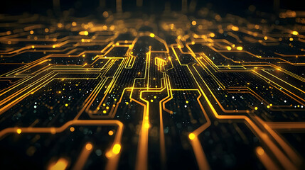 Abstract Circuit Board Pattern With Golden Lines