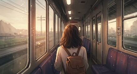 Illustration of a passenger in transit, gazing at the landscape - journey & introspection - travel blog.