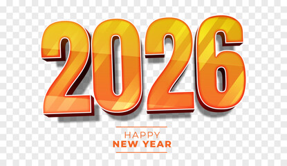 Vibrant 2026 Happy New Year Design 3D Text Orange Gradient
