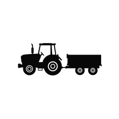 Silhouette Vector Illustration Of Tractor With Trailer Agricultural Equipment Concept