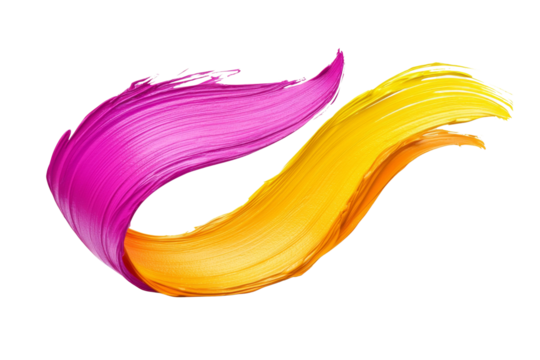 Vibrant and fluid swirls of pink and yellow paint intertwine creating a dynamic abstract composition